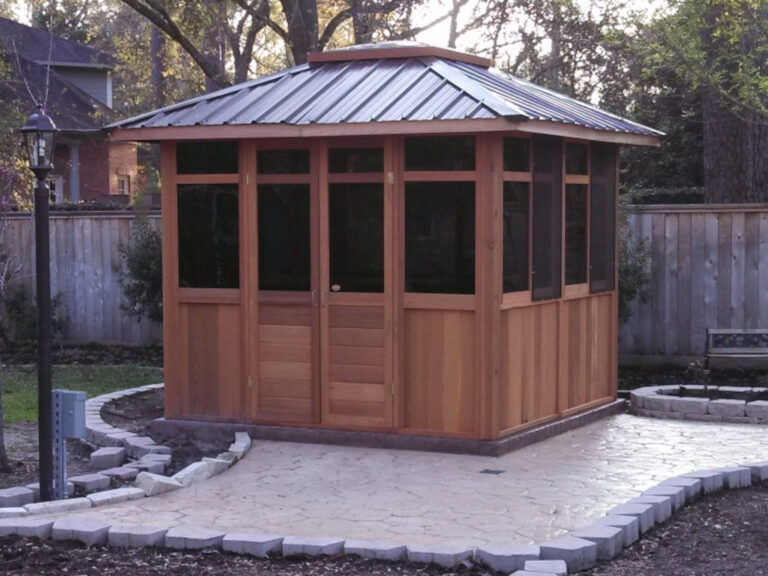 hot tub gazebo with landscaping