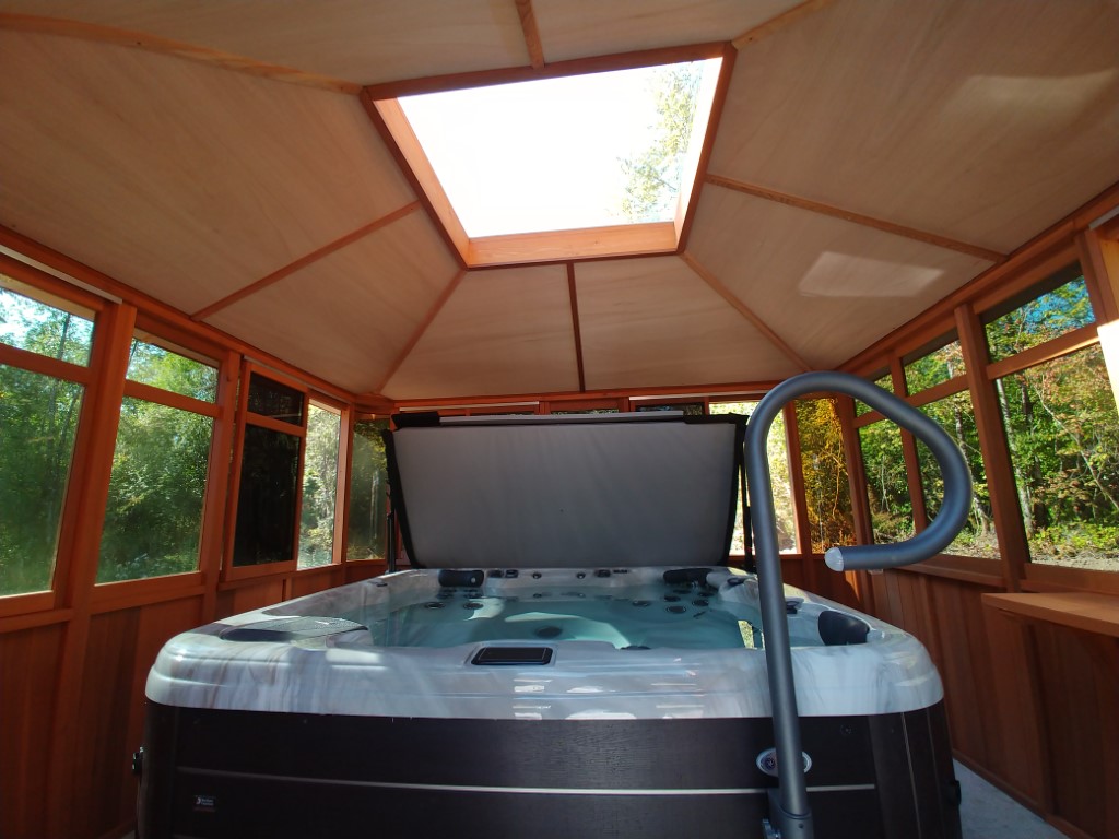 gazebo inside view with a hot tub