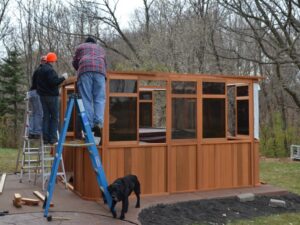 hot tub gazebo wall section in construction